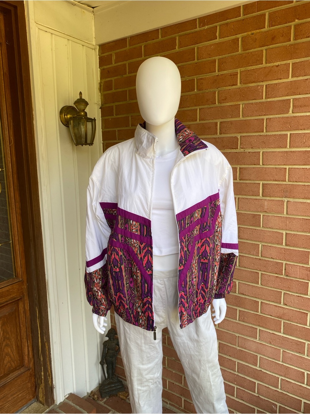 80s unique vintage purple and white windbreaker jacket size M